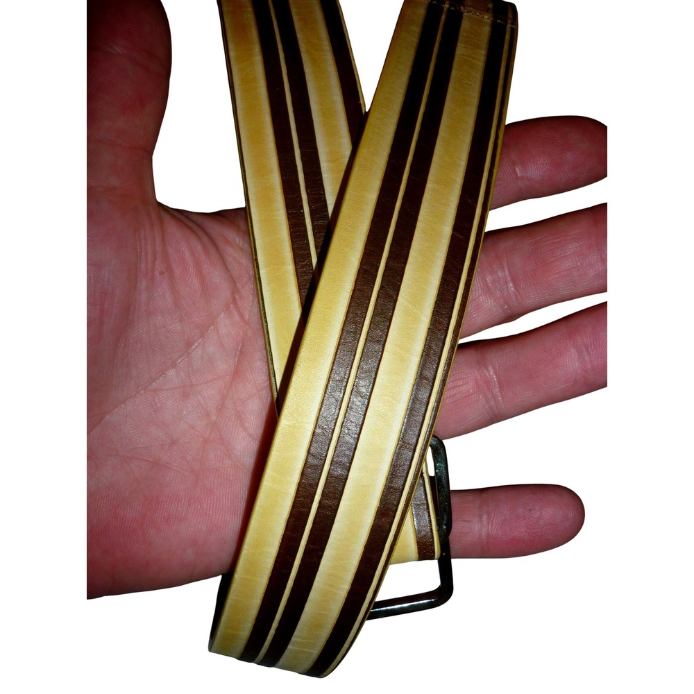 Saks Fifth Avenue Striped Leather Belt Large 39" Italian Leather USA SF143